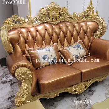 ProCARE Вила в европейски стил луксозен диван хол 1234 комбинация мебели за хол от естествена кожа