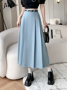 Jielur Нова дамска полупола с висока талия Лятна корейска елегантна дама Commuter Универсална мода Slim Fit A-line Mid Length Поли