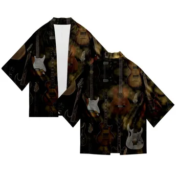 2021 гореща продажба нов продукт мода жилетка 3d дигитален печат музика китара възрастен традиционно кимоно 5