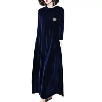 Velvet Party дълга рокля жени есен зима китката ръкави елегантна реколта макси рокля Vestidos де Fiesta -