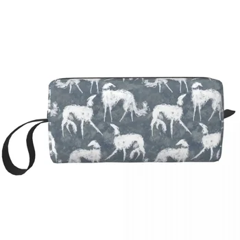 White Borsois грим чанта торбичка козметична чанта за мъже жени хрътка Whippet Sighthound куче тоалетна чанта съхранение торбичка чанта
