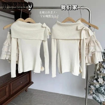 Наклонена черта врата плета пуловер тънък Hotsweet чисто желание жените дълъг ръкав кратко отгоре корейски мода пролет есен капка доставка