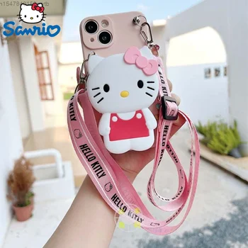 Sanrio Hello Kitty Melody 3D силиконови мини портфейлни чанти Калъф за телефон за iPhone 13 14 11 12 Pro Max Mini Plus с каишка за кръстосано тяло 0