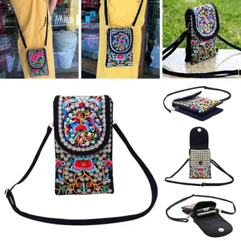 Бродерия мобилен телефон чанта мода износоустойчиви платно чанта многофункционални голям капацитет пътуване чанта жени