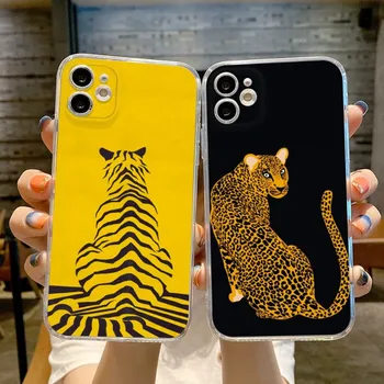 FOR IPhone 15 Leopard Tiger Animal Painted Калъф за телефон ЗА IPhone 14 13 12 11 Pro 14 15 Plus 13 Pro MAX XR XS Прозрачни капаци