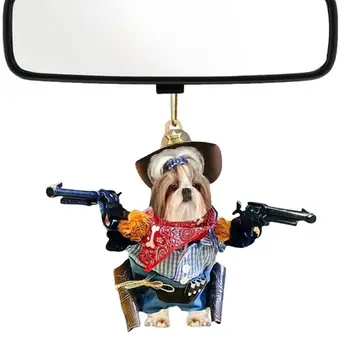 Creative Dog Car Ornament Universal Cowboy Style Dog Rearview Mirror Pendant Gadget Things For Auto Interior Decoration Accessor