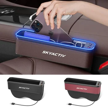 Gm Кутия за съхранение на столче за кола с атмосферна светлина за Mazda Skyactiv Организатор за почистване на столче за кола USB зареждане Аксесоари за кола
