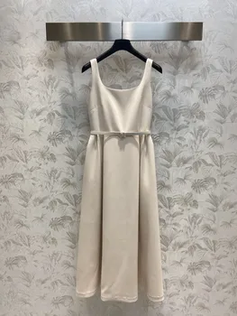 Пролетен и летен колан без ръкави бяла рокля супер класическа елегантна базова пола