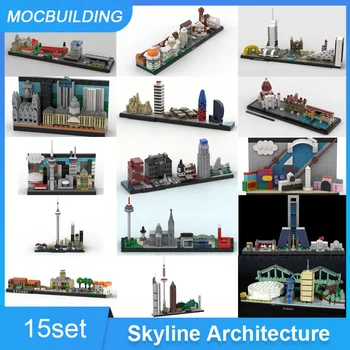 MOC Градивни блокове Торонто пощенска картичка & Пиза & Мадрид силует архитектура модел DIY Сглобете тухли дисплей творчески играчки подаръци
