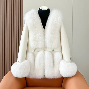 2024 Есен/Зима Нова луксозна лисица кожени палта Жените Mid дължина кожа топло палто SI0124