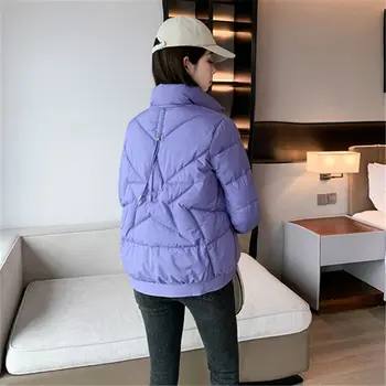 2023 Нова зимна корейска мода елегантни жени къси подплатени памучни палта стойка яка парки твърди дълъг ръкав топли якета C15