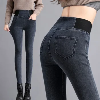Молив дънки жени попадат висока талия кльощава дънкови панталони нови корейски случайни участък Vaqueros реколта гамаши Кот Pantolon Z256