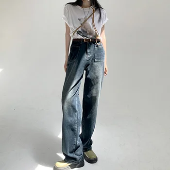 Straight Leg Jeans Vintage Y2k корейски дънки жена висока талия дамски панталони женски дънки торбести улично облекло дрехи