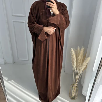 Велур Зима Abaya Batwing ръкави Кимоно мюсюлмански жени Дубай Турция Кафтан Модест жилетка палто есен ислямски облекло Рамадан