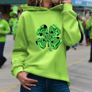 Дамска мода Saint P фестивал зелен специална тема печат джоб дълъг ръкав пуловер Топ 4 пуловер рокля жени дълго 0