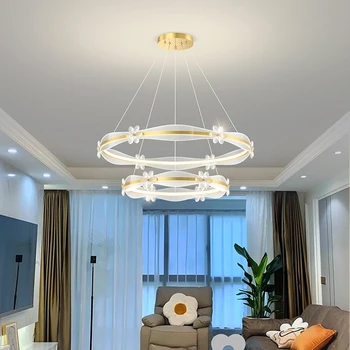 Nordic Златен минималистичен Led таван полилей кръг за хол спалня маса за хранене висулка лампа Начало декор вътрешна светлина