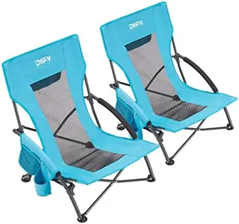 Beach Chair 2 Pack, лек с чанта за съхранение и държач за чаша, удобен и преносим, за носене или раница, нисък плаж за 