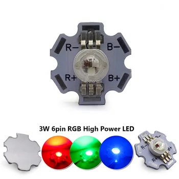  3W RGB LED Висока мощност LED чип 6pin 3X1W 3X3W светодиод Червен Зелен Син с 20 мм платка