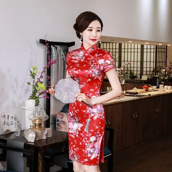 Нова лятна къса рокля Cheongsam за дама китайски стил дрехи тънък реколта вестидос Qipao рокли къса пола жени 2023
