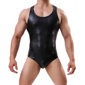 Безплатна доставка Мъжка еднокомпонентна спортна жилетка изкуствена кожа плат плътно прилепнали дизайн мъжки етап секси гимнастически салон PKLTI-698 1