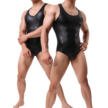 Безплатна доставка Мъжка еднокомпонентна спортна жилетка изкуствена кожа плат плътно прилепнали дизайн мъжки етап секси гимнастически салон PKLTI-698 2