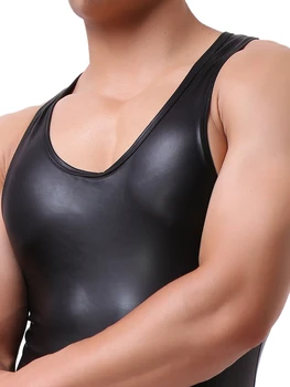 Безплатна доставка Мъжка еднокомпонентна спортна жилетка изкуствена кожа плат плътно прилепнали дизайн мъжки етап секси гимнастически салон PKLTI-698 4