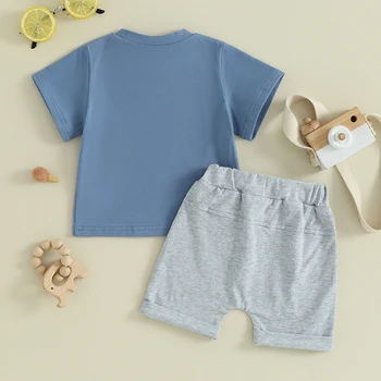 Малко дете бебе момче лято облекло новородено бебе момче дрехи къс ръкав тениска Топ участък случайни валцувани шорти комплект