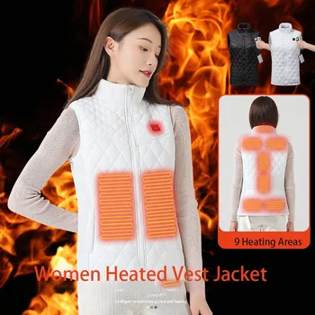 Жени Интелигентно отопление без ръкави яке за парки USB акумулаторни термични дрехи Каране на ски Катерене Палта с памучни подплънки Jaqueta