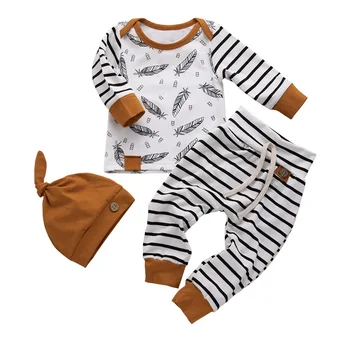3Pcs комплект Комплекти бебешки дрехи за новородени Есен Зима Памук Бебешки върхове Панталони Шапки Костюми Топло бебешко облекло Костюм за малки деца 1