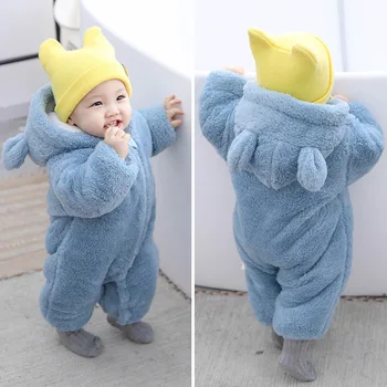 Baby Boy Clothes Cute Plush Bear Baby Rompers Autumn Winter Keep Warm Hooded Infant Girls Overall Jumpsuit Newborn Romper 0-18M 2