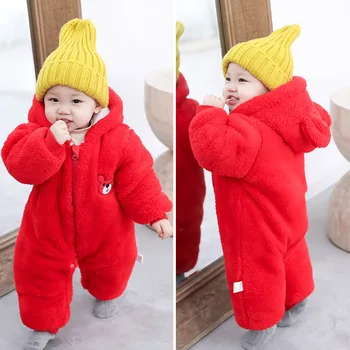 Baby Boy Clothes Cute Plush Bear Baby Rompers Autumn Winter Keep Warm Hooded Infant Girls Overall Jumpsuit Newborn Romper 0-18M 3
