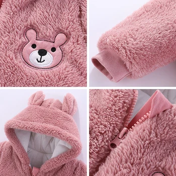Baby Boy Clothes Cute Plush Bear Baby Rompers Autumn Winter Keep Warm Hooded Infant Girls Overall Jumpsuit Newborn Romper 0-18M 5
