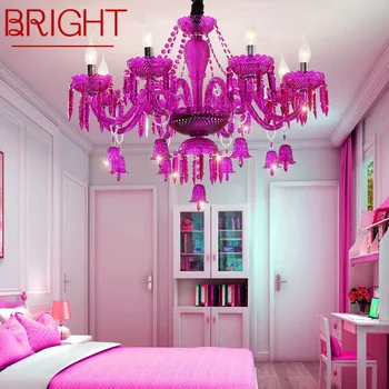 BRIGHT европейски стил кристал пендент лампа лилаво свещ лампа луксозен хол ресторант спалня облекло магазин полилей