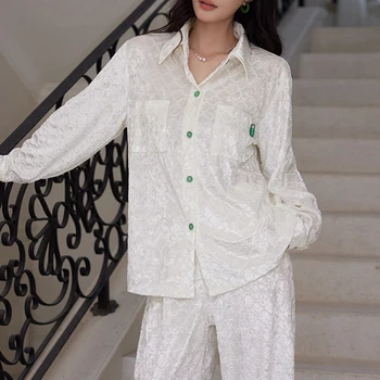 Бяла кадифена пижама комплект бельо нова есен зима жени спално облекло фоайе износване нова мода хлабав случайни домашно облекло пижама костюм