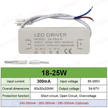  LED драйвер 4-7W 8-12W 20W 30W 25-36W 300mA 600mA LED постоянен ток задвижване захранване външно GU10E27 изолация широко напрежение 5