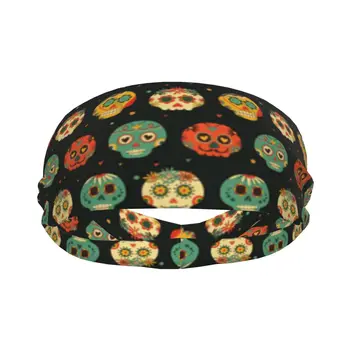 Мексикански захарен череп колоритен цветен еластичен лента за коса лента за коса йога лента за глава грим коса обръч за глава