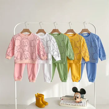 0 1 2 3-годишен бебешки суитчър комплект свободна мода отпечатани Мики детски анцуг детски дрехи дълъг ръкав върховете Sweatpants