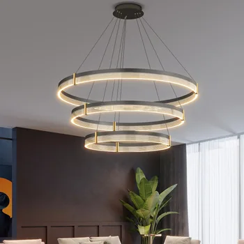 Модерен кръгъл пръстен висяща лампа прост кръг висулка лампа за хол спалня ресторант офис декор LED акрилни полилей