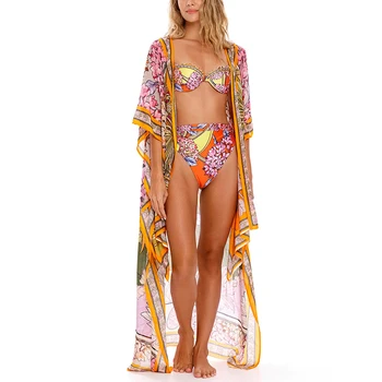 2023 Шик печатни модни бикини комплект и покриване на дамски бански от две части Секси плаж бански костюми Луксозен бански костюм Плажно облекло