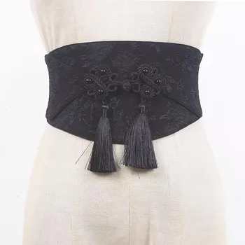 Дамска мода реколта черен ластик пискюл Cummerbunds женски рокля корсети колан колани декорация широк колан R2472