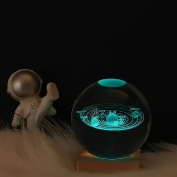 1pc Нощна лампа Слънчева тема Серия Космос Кристална топка нощни светлини Млечен път Луна малки орнаменти за бюро творчески подарък