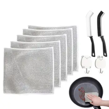  Кърпа за почистване на стоманена тел Многофункционална кърпа за съдове без надраскване Универсални парцали за миене на съдове Мокра и суха кърпа за кухня 0