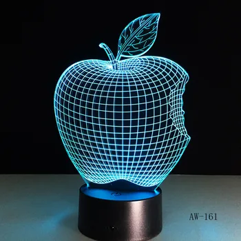 Apple 7 цвята 3D настолна лампа LED акрилна визия стерео нощно шкафче холограма декор докосване превключвател светлина нощна светлина подарък за деца AW-161