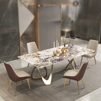 Пандора рок маса за хранене и стол комбинация италиански минималистичен лукс висок клас модерен минималистичен гланц правоъгълна маса.