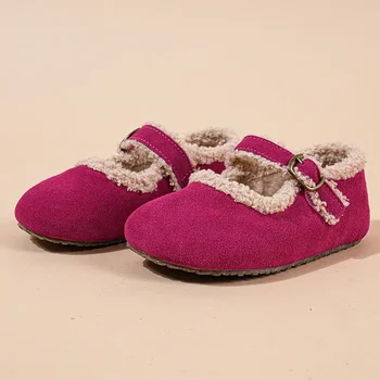 Зимни момичета плоски обувки мода топли деца памучни обувки на открито корейски стил гъвкави деца плюшени обувки меки подметка кука линия