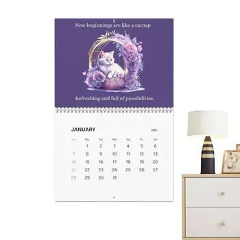 Котешки календар 2024 Цвете сладък котка стена календар 2024 Сладки котенца Месечни стенни календари за домашна кухня Смешни котешки подаръци