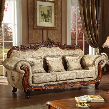 Европейски висококачествен диван от плат Американски ретро масивен дървен резбован диван хол проста луксозна комбинация от диван 0
