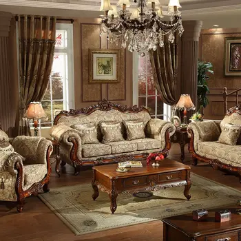 Европейски висококачествен диван от плат Американски ретро масивен дървен резбован диван хол проста луксозна комбинация от диван 1