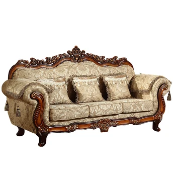 Европейски висококачествен диван от плат Американски ретро масивен дървен резбован диван хол проста луксозна комбинация от диван 4