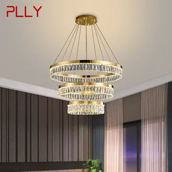 PLLY модерна кристална висулка лампа LED творчески луксозни кръгли пръстени полилей светлина Начало декор за всекидневна